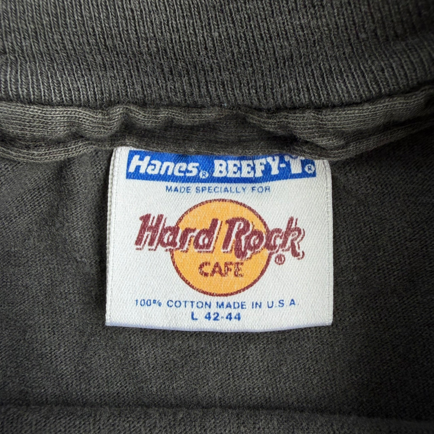 J- Vintage Hard Rock Cafe Dallas Logo Made In USA Single Stitch Hanes Tag Tee - L