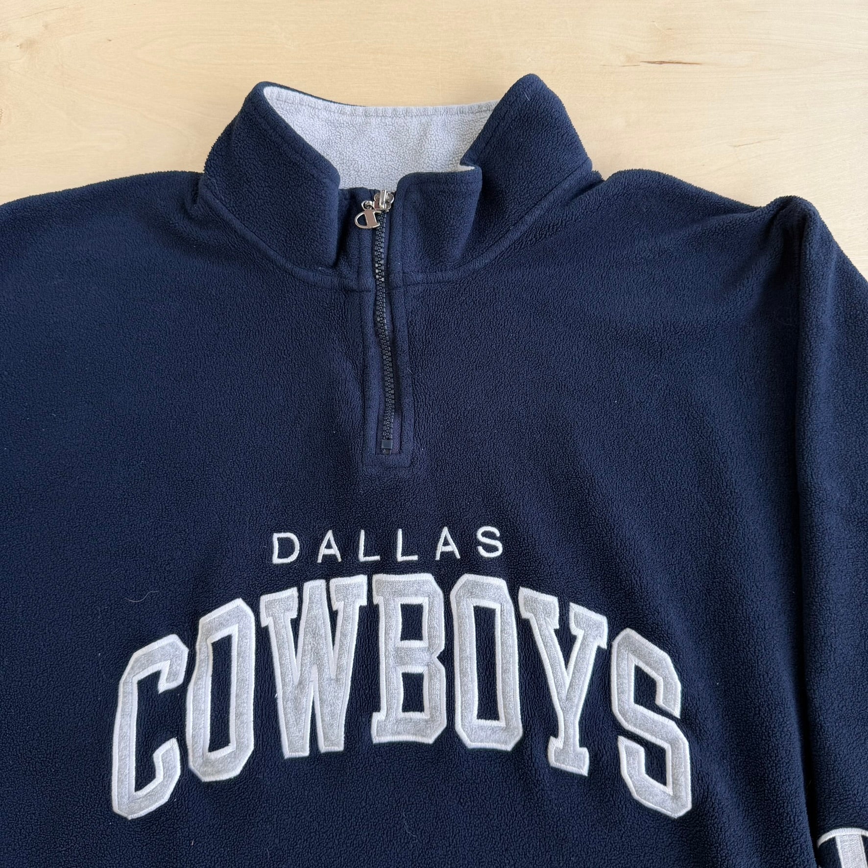 J- Vintage Dallas Cowboys NFL Champion Embroidered Text Quarter Zip Pullover Polar Fleece - XL
