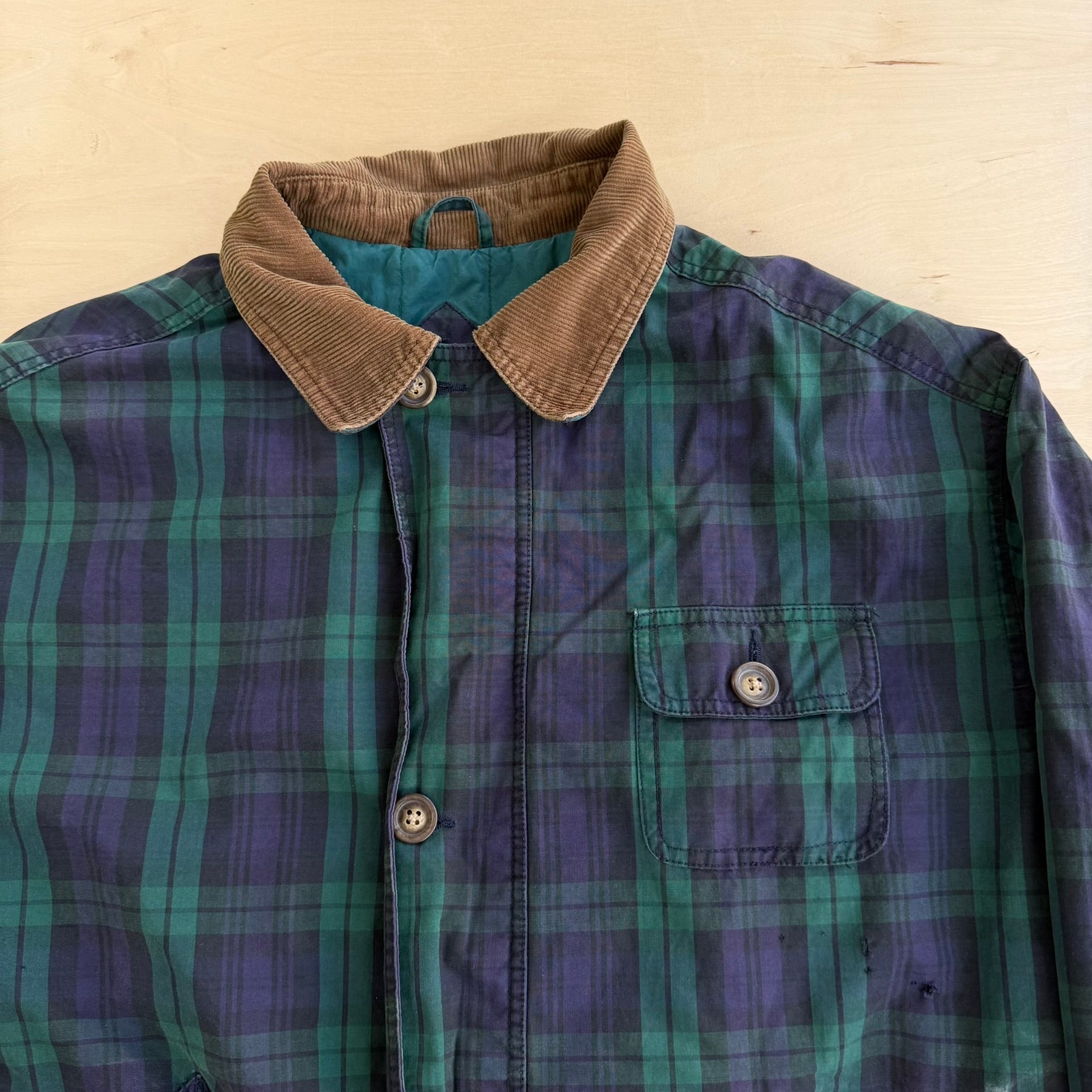 J- Vintage 90s Gap Black Watch Plaid Hunting Jacket - M