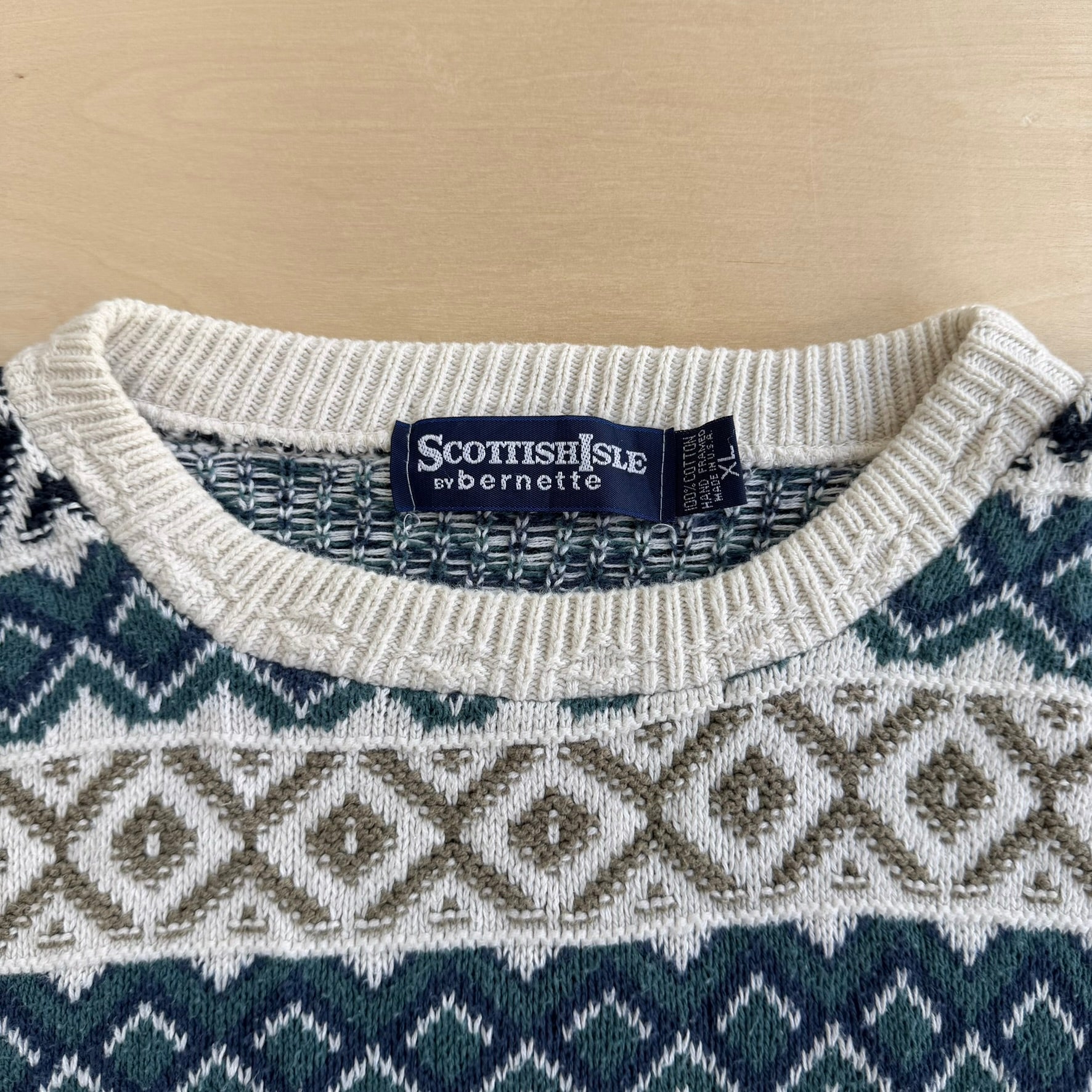 J- Vintage Scottish Isle Striped Pattern Made In USA Knit Sweater - XL