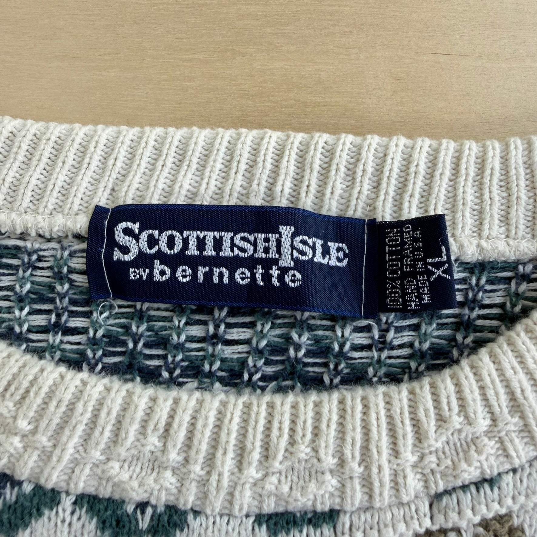 J- Vintage Scottish Isle Striped Pattern Made In USA Knit Sweater - XL