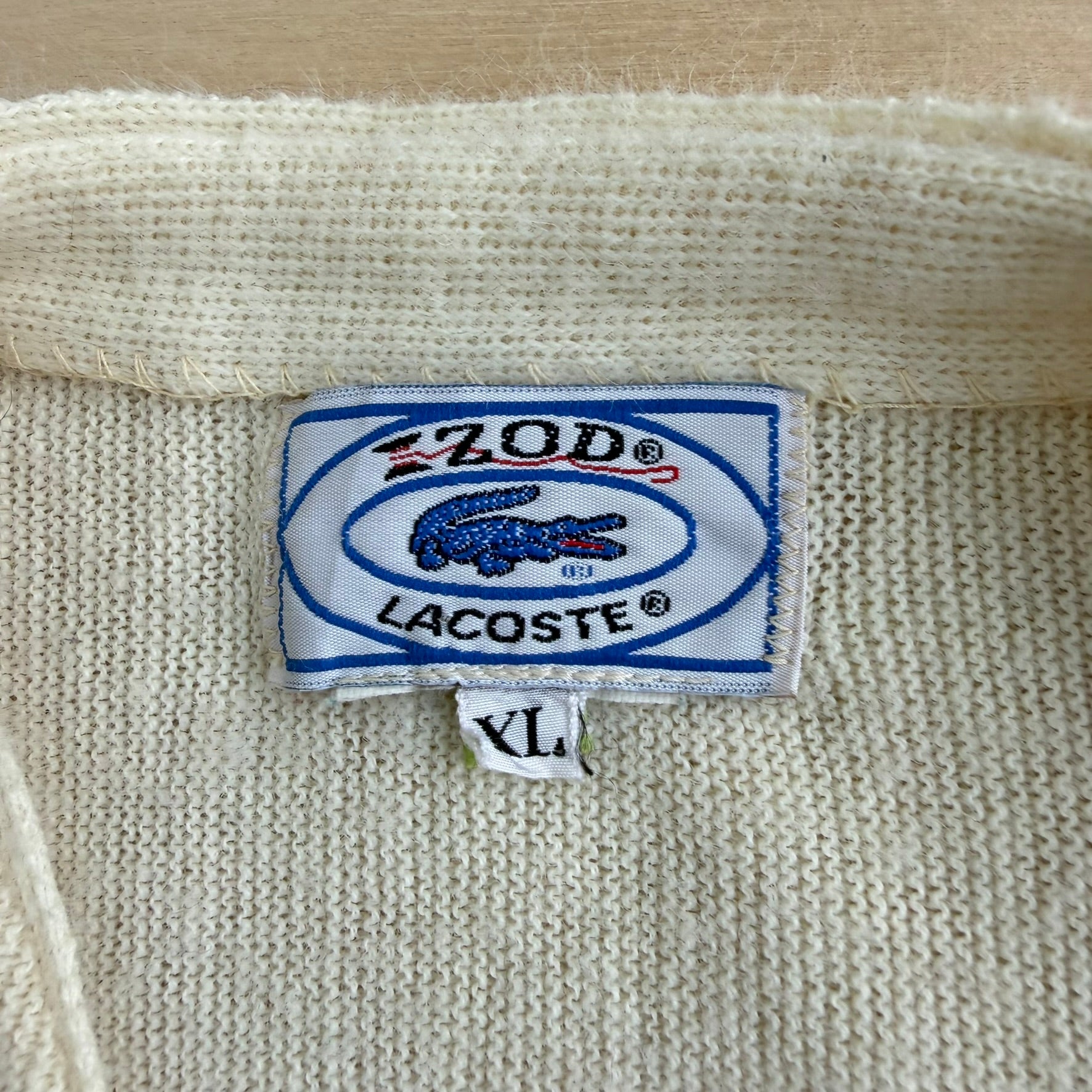 J- Vintage Lacoste IZOD Embroidered Crocodile Logo Cardigan Knit Sweater - L