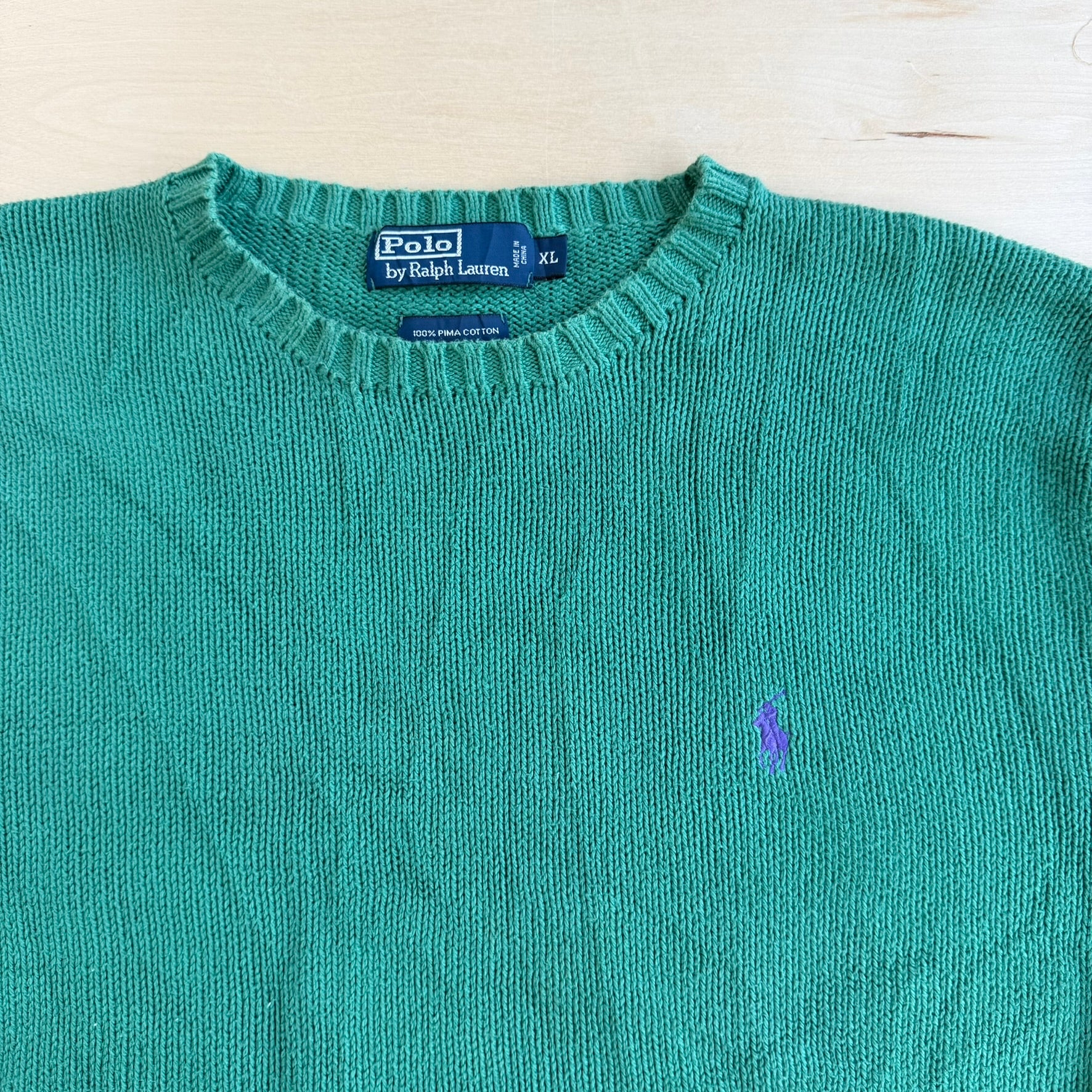 J- Vintage 90s Polo RL Embroidered Logo Green Knit Sweater - XL