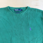 J- Vintage 90s Polo RL Embroidered Logo Green Knit Sweater - XL
