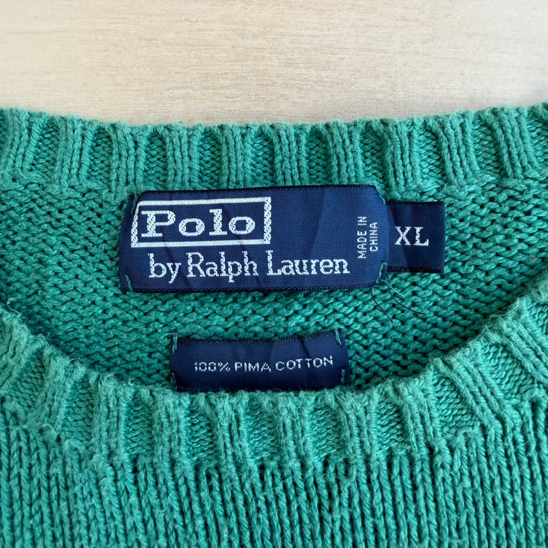 J- Vintage 90s Polo RL Embroidered Logo Green Knit Sweater - XL