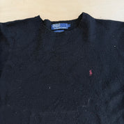 J- Vintage 90s Polo RL Embroidered Logo Black Wool Knit Sweater - L