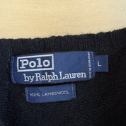 J- Vintage 90s Polo RL Embroidered Logo Black Wool Knit Sweater - L