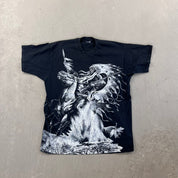 F- Vintage First Nation Warrior On Horse Jumbo Print Single Stitch Tee