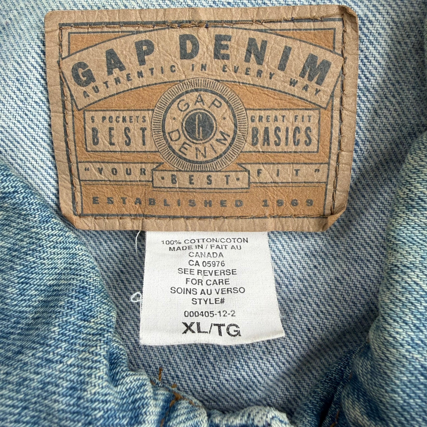 J- Vintage Gap Blue Jeans Embroidered Logo Denim Jacket - XL