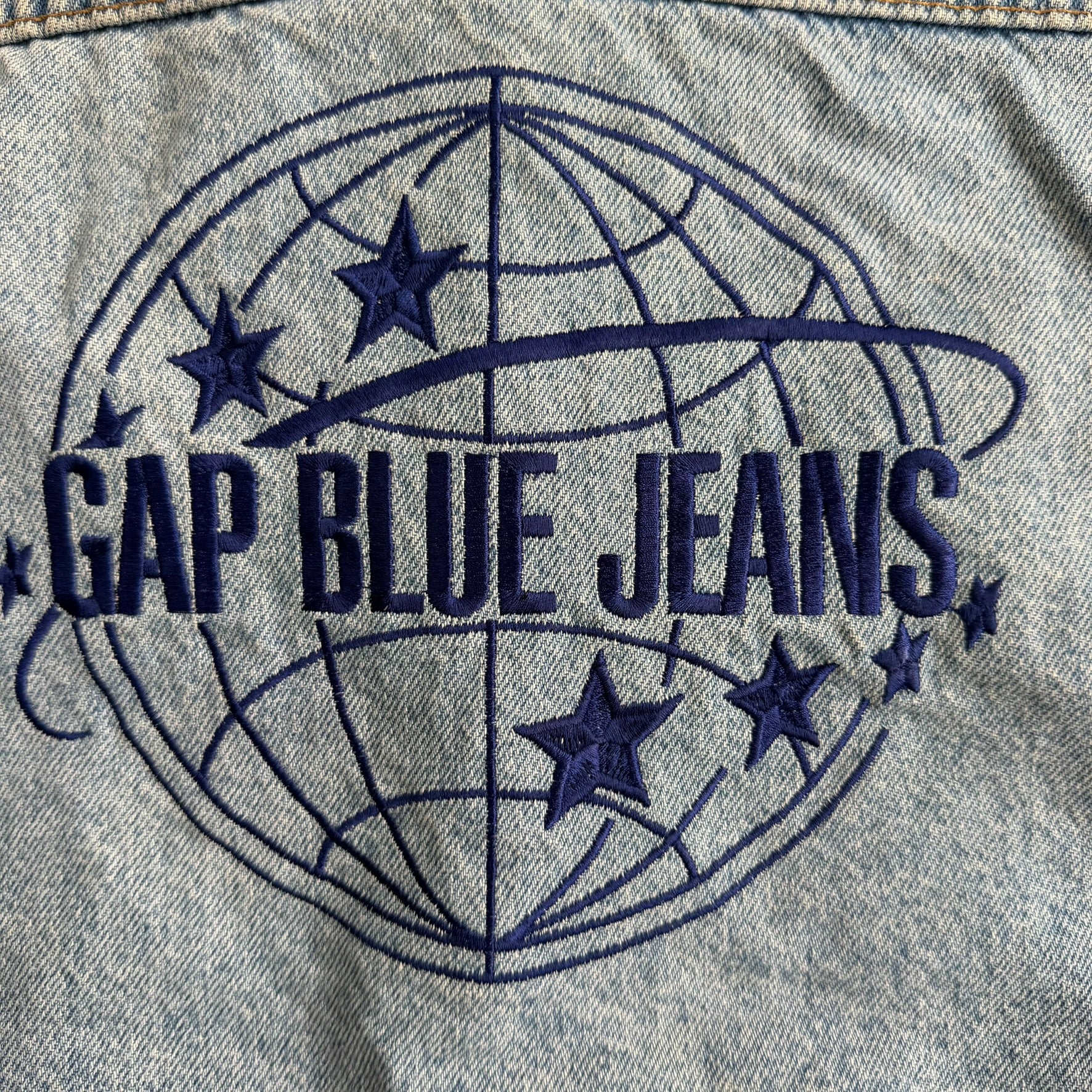 J- Vintage Gap Blue Jeans Embroidered Logo Denim Jacket - XL