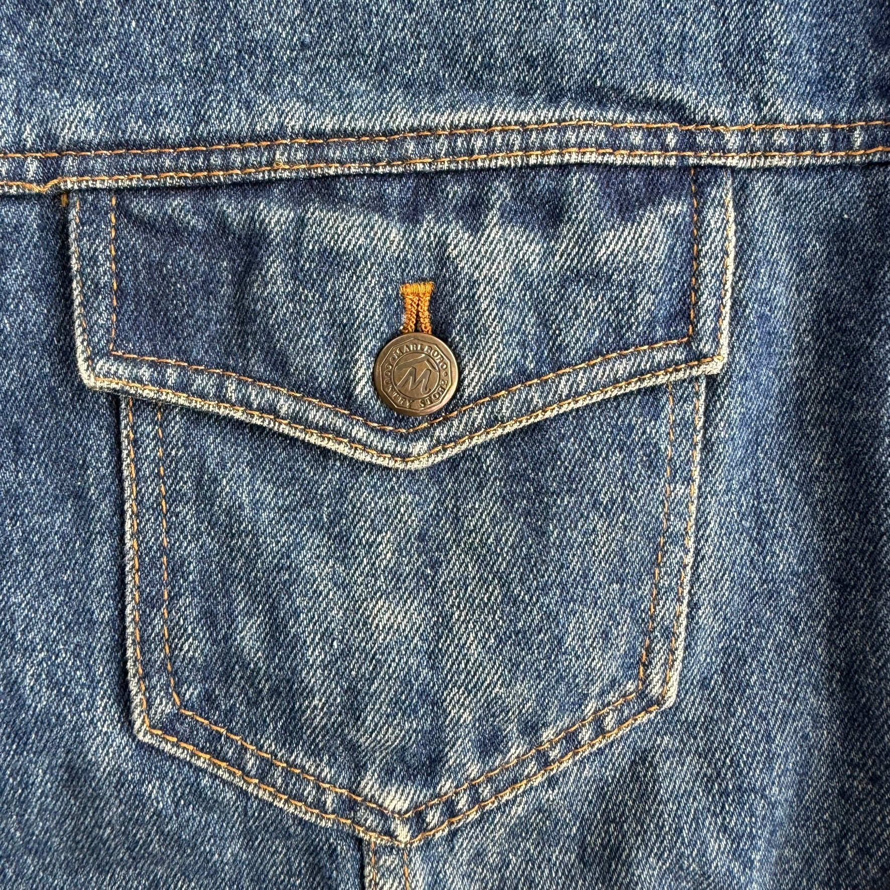 J- Vintage Marlboro Country Store Leather Collar Denim Jacket - XL
