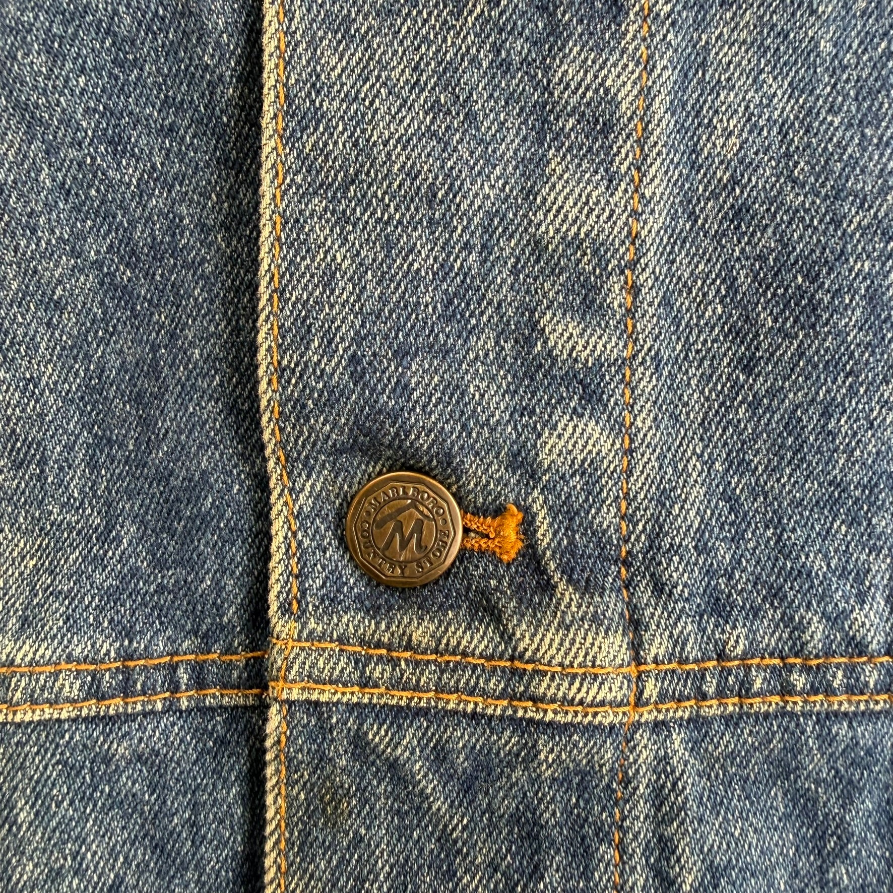 J- Vintage Marlboro Country Store Leather Collar Denim Jacket - XL