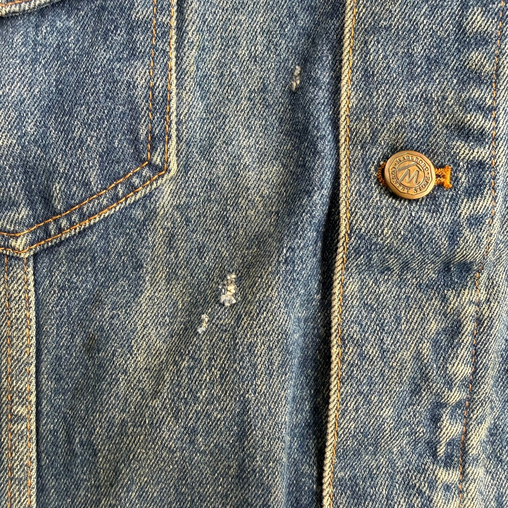 J- Vintage Marlboro Country Store Leather Collar Denim Jacket - XL