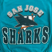 J- Vintage '91 San Jose Sharks NHL Logo & Text Graphic Made In USA Crewneck - XL