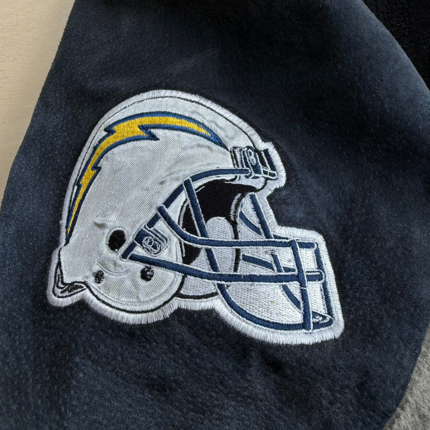J- Vintage San Diego Chargers NFL Embroidered Logo Zip Up Suede Jacket - M