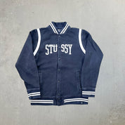 F- Vintage Stussy Embroidered Text Button Bomber Jacket