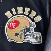 J- Vintage San Francisco 49ers NFL Chalkline Embroidered Logo & Helmet Varsity Jacket - L
