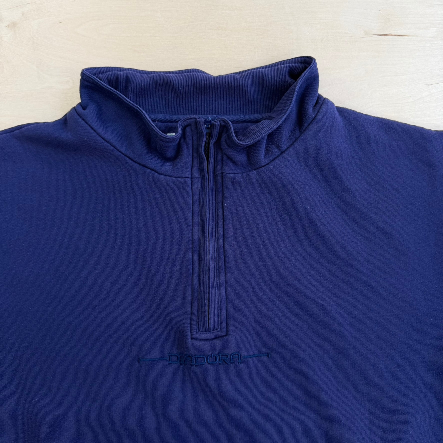 J- Vintage Diadora Embroidered Text Logo Navy Quarter Zip Crewneck - XL