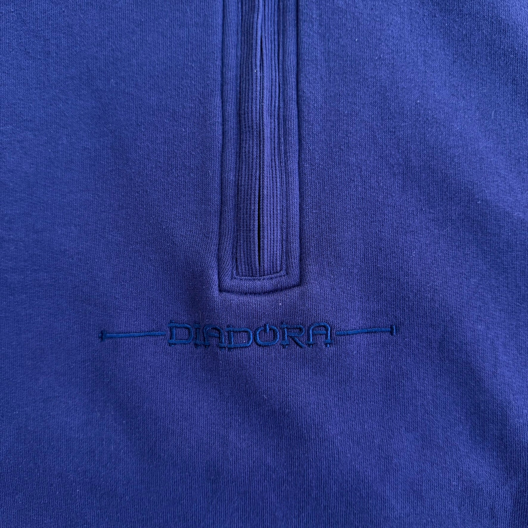 J- Vintage Diadora Embroidered Text Logo Navy Quarter Zip Crewneck - XL