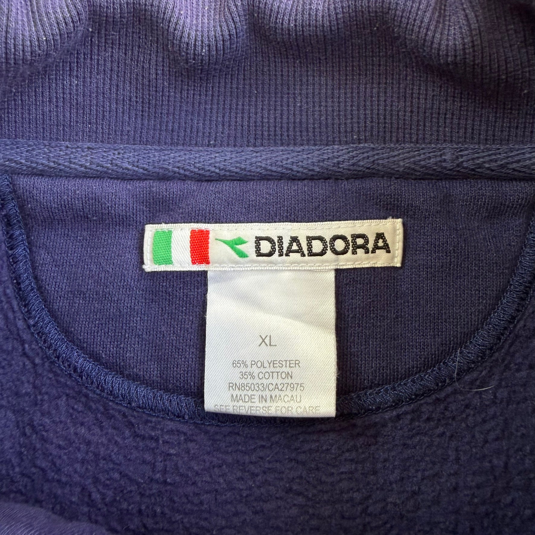 J- Vintage Diadora Embroidered Text Logo Navy Quarter Zip Crewneck - XL
