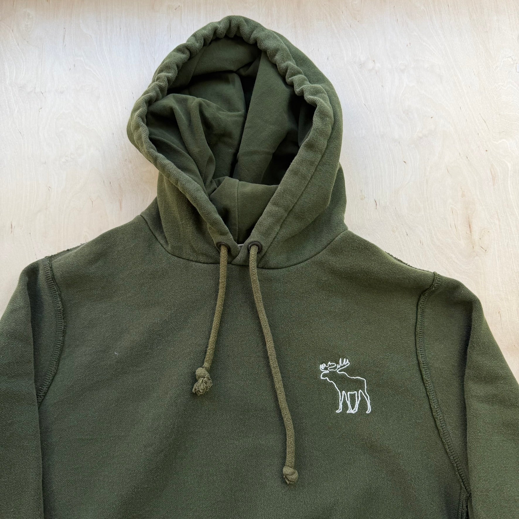 J- Vintage Abercrombie & Fitch Moose Logo Embroidered Olive Green Hoodie - L