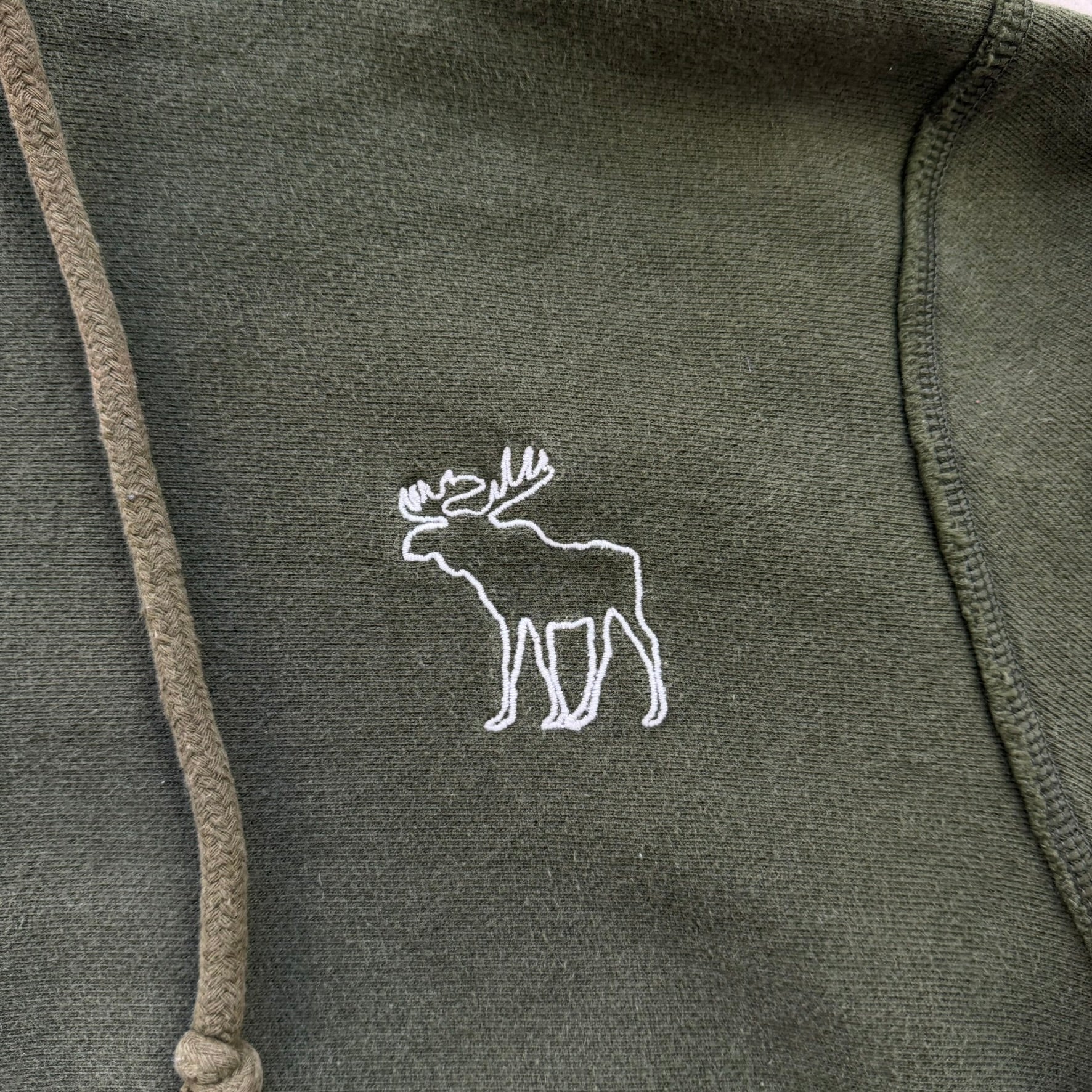 J- Vintage Abercrombie & Fitch Moose Logo Embroidered Olive Green Hoodie - L