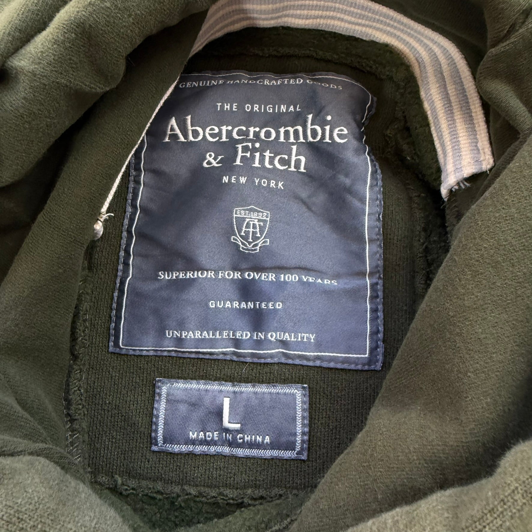 J- Vintage Abercrombie & Fitch Moose Logo Embroidered Olive Green Hoodie - L