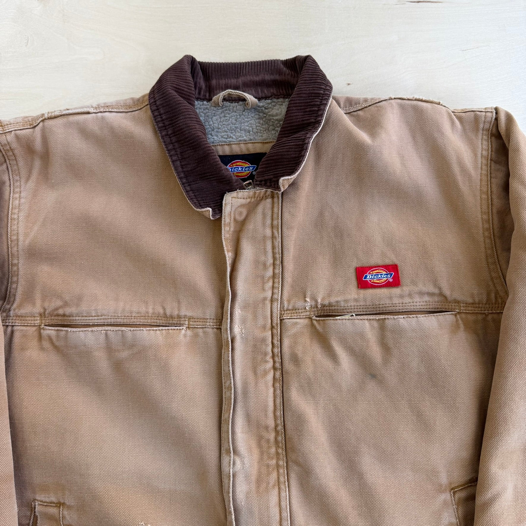 J- Vintage 90s Dickies Sherpa Fleece Lined Zip Up Canvas Work Jacket - M