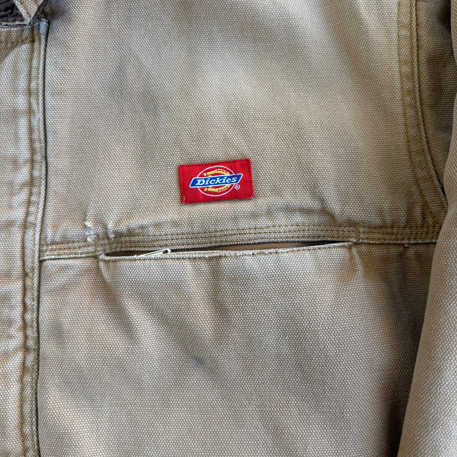 J- Vintage 90s Dickies Sherpa Fleece Lined Zip Up Canvas Work Jacket - M