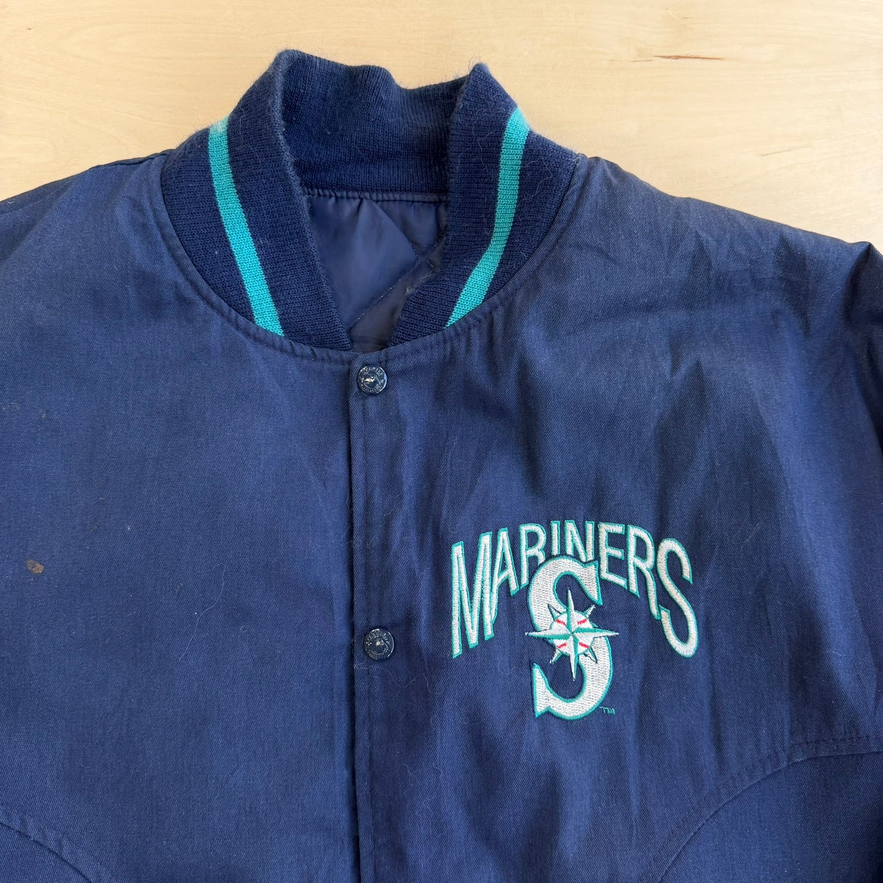 J- Vintage 90s Seattle Mariners MLB #1 Apparel Embroidered Logo Made In USA Winter Bomber Jacket - XL