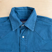 J- Vintage Wrangler Western Pearl Snap Teal Button Down Shirt - L