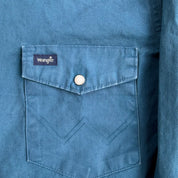 J- Vintage Wrangler Western Pearl Snap Teal Button Down Shirt - L
