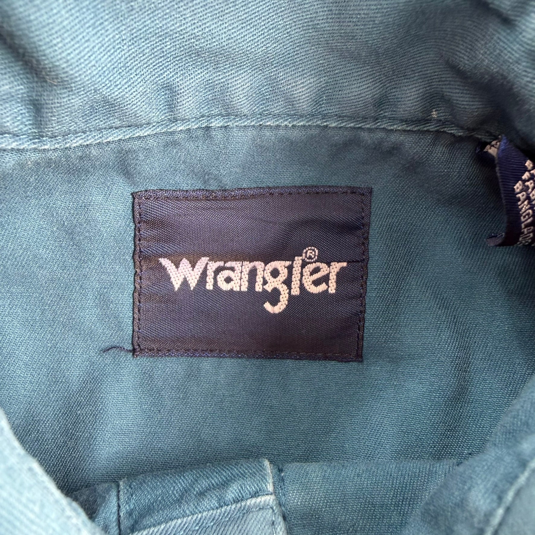 J- Vintage Wrangler Western Pearl Snap Teal Button Down Shirt - L