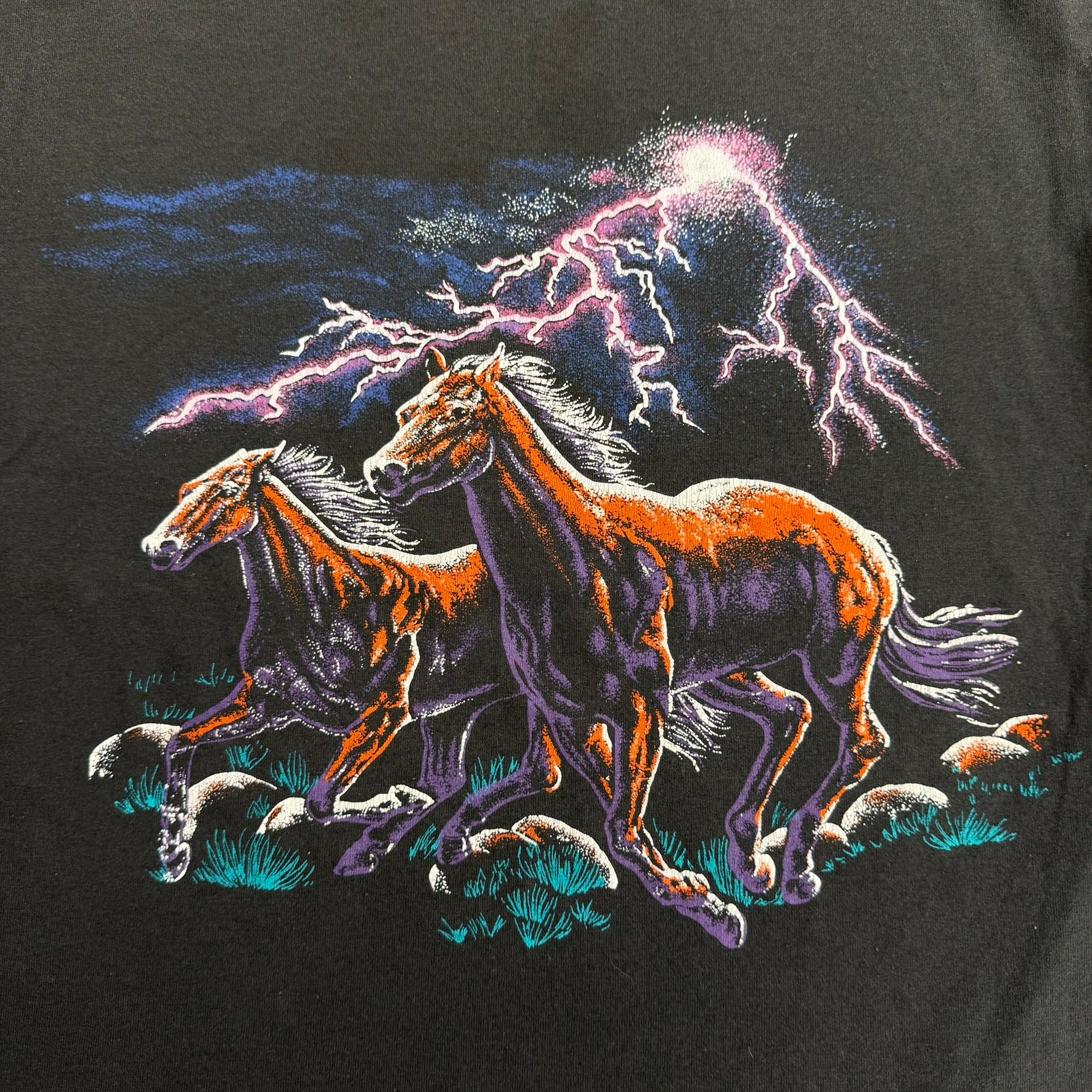J- Vintage Horses & Lightning Graphic Single Stitch Tee - M