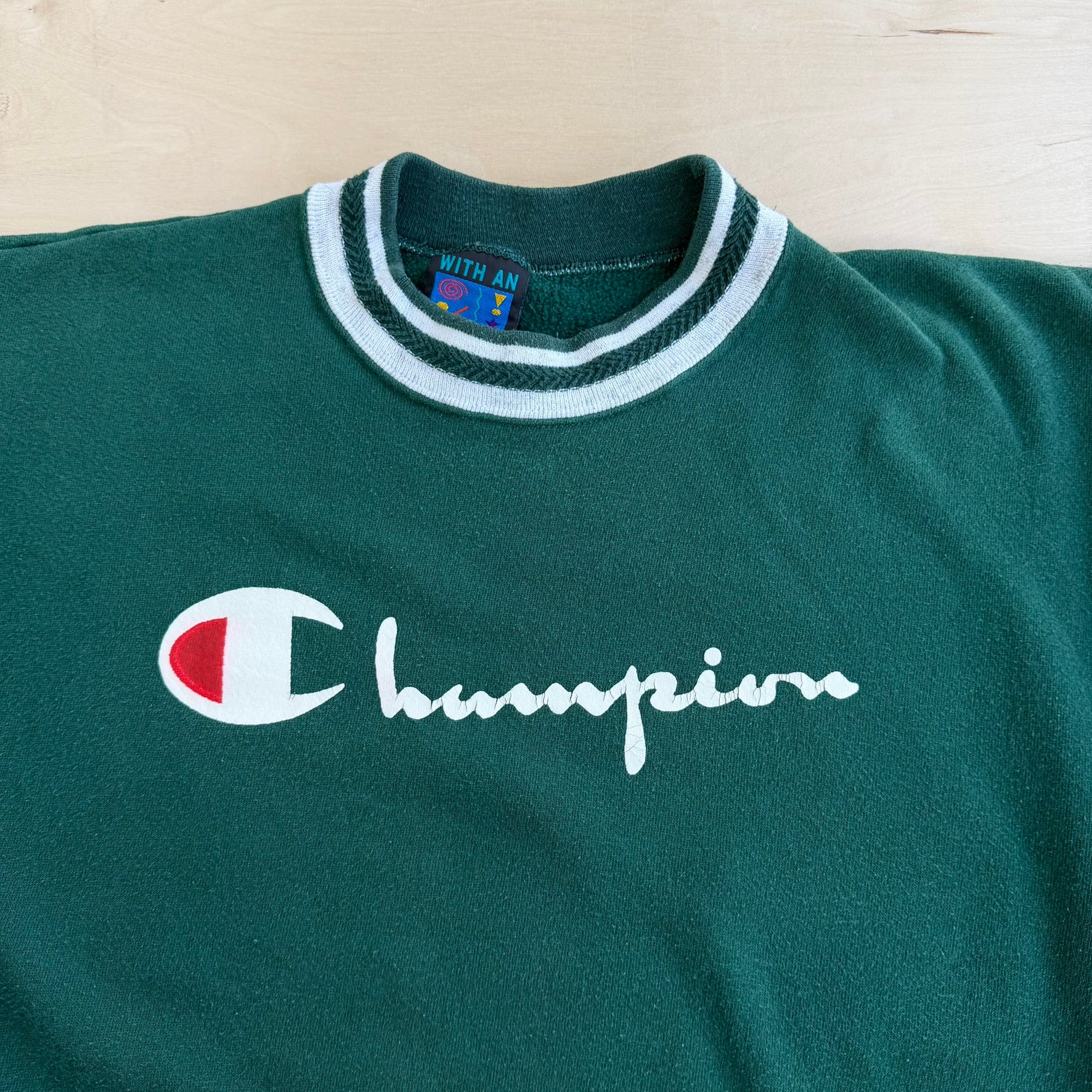J- Vintage 90s Bootleg Champion Logo Graphic With An Attitude Tag Made In USA Crewneck - 2XL