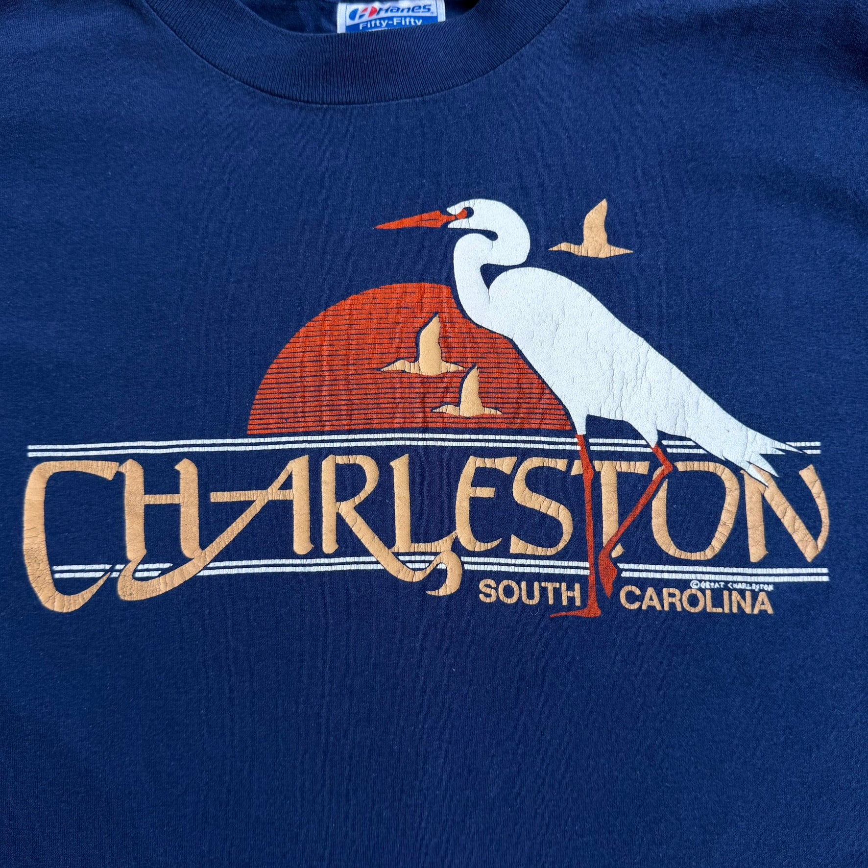 J- Vintage Charleston South Carolina Graphic Hanes 50-50 Single Stitch Tee - L