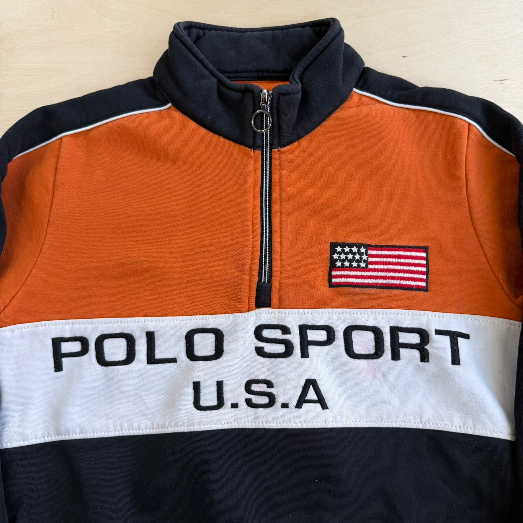 J- Polo Sport RL USA Embroidered Text Quarter Zip Crewneck - M