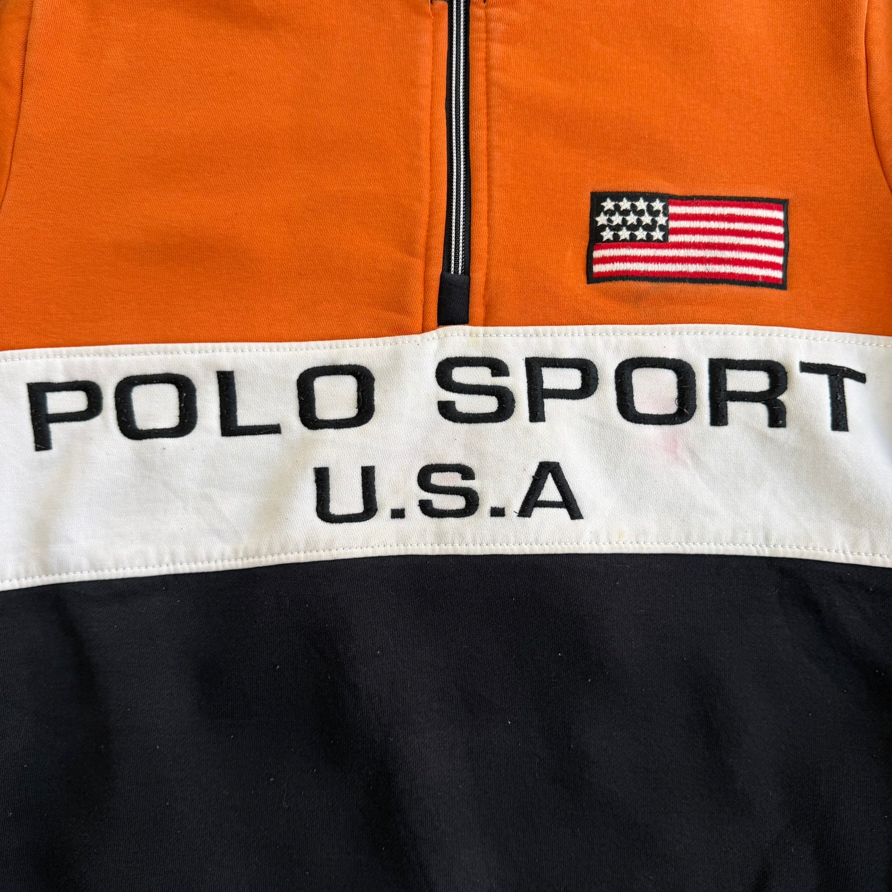 J- Polo Sport RL USA Embroidered Text Quarter Zip Crewneck - M