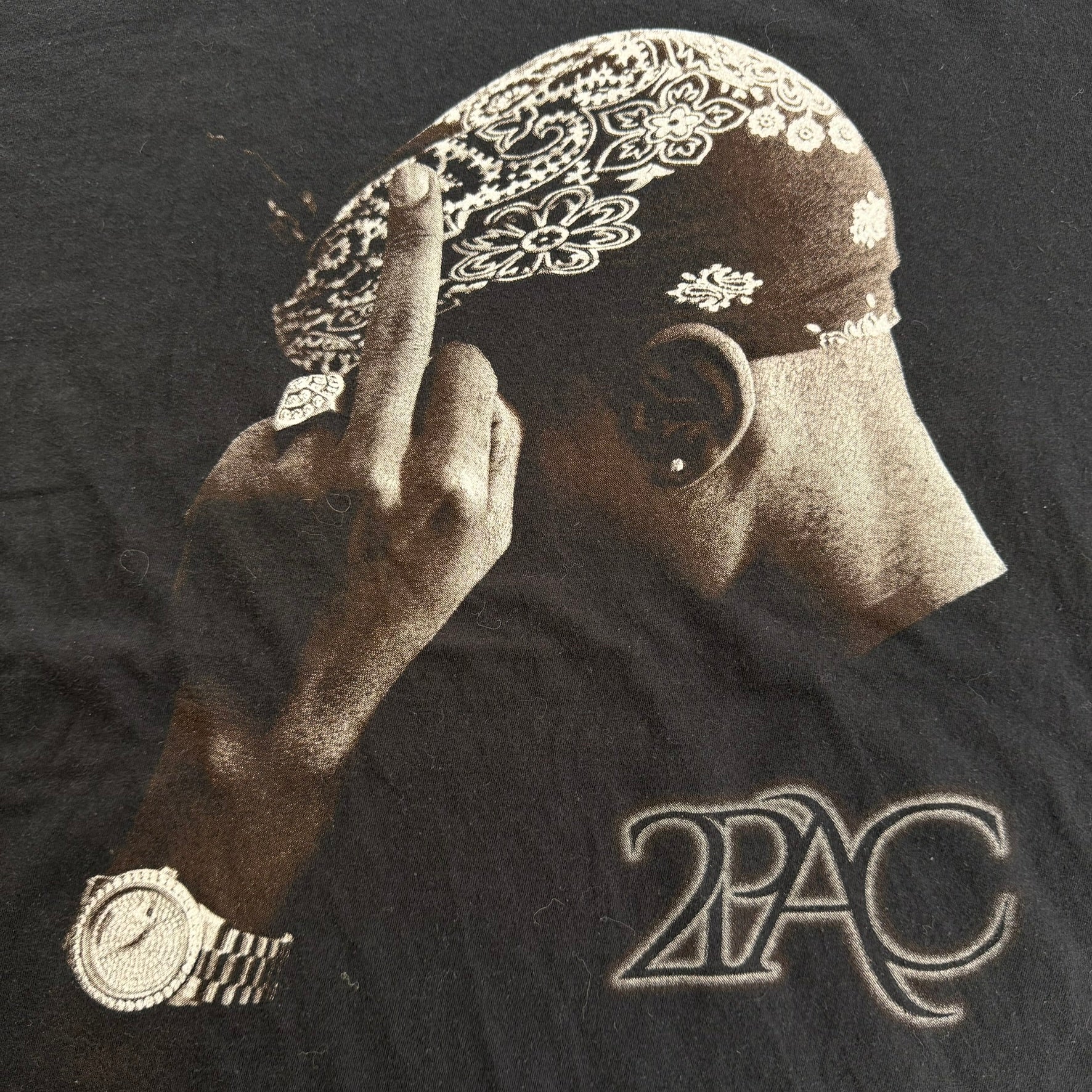 J- Tupac Flipping The Bird & Text Graphic Tee - XL