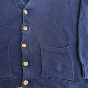 J- Vintage Tommy Hilfiger Embroidered Crest Navy Cardigan Knit Sweater - M