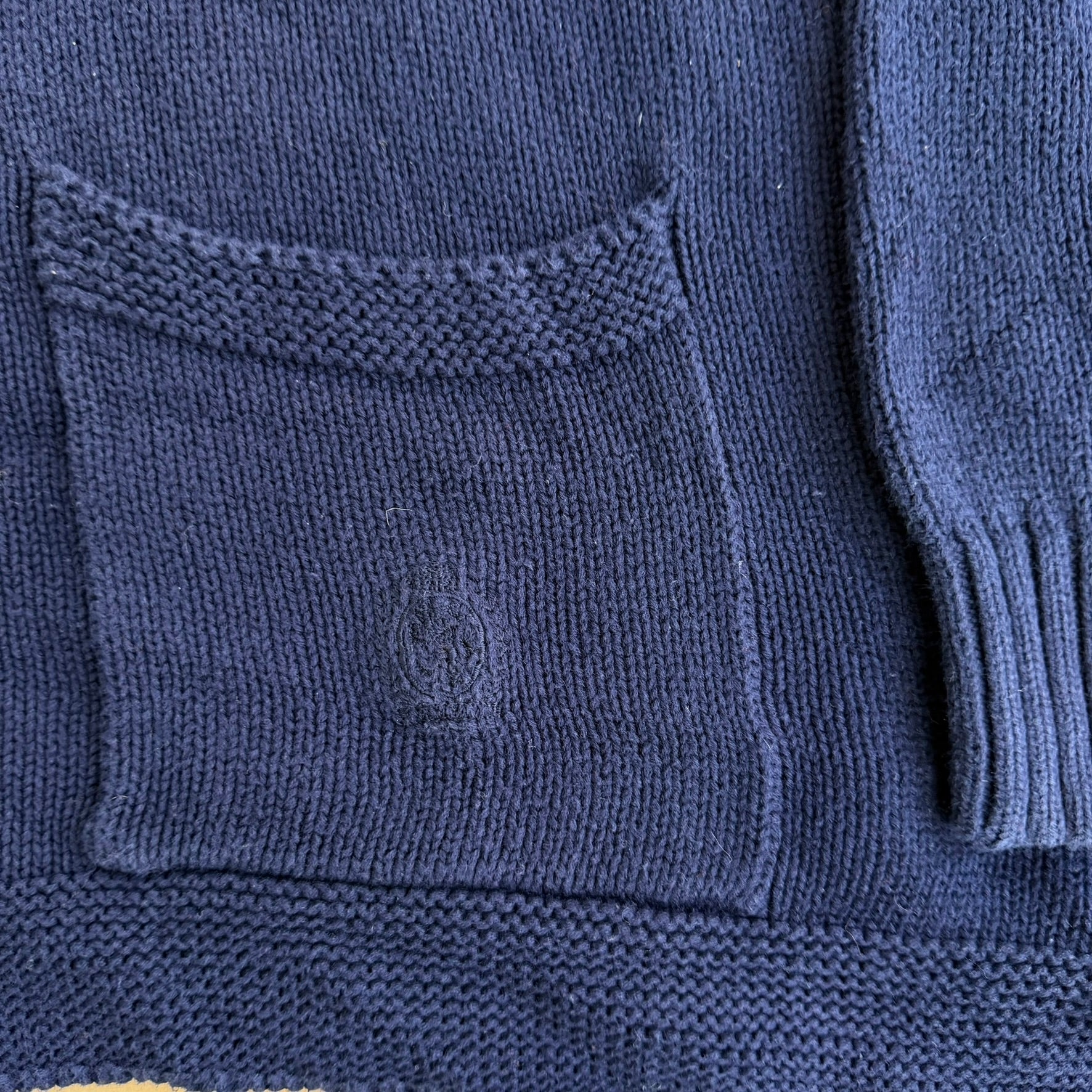 J- Vintage Tommy Hilfiger Embroidered Crest Navy Cardigan Knit Sweater - M