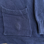 J- Vintage Tommy Hilfiger Embroidered Crest Navy Cardigan Knit Sweater - M
