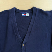 J- Vintage Tommy Hilfiger Embroidered Crest Navy Cardigan Knit Sweater - M
