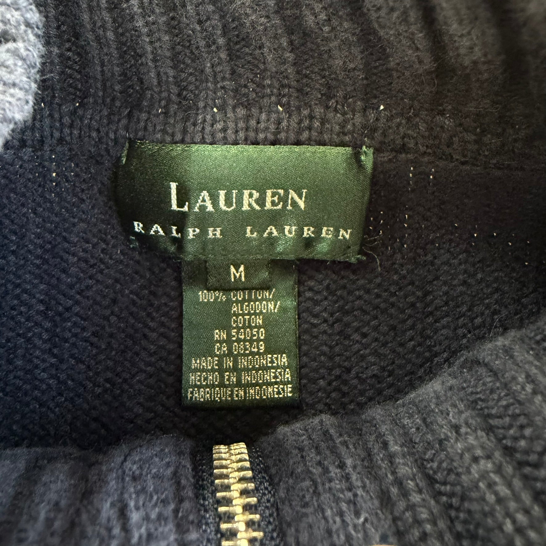 J- Vintage Women's Ralph Lauren LRL Embroidered Crest Quarter Zip Knit Sweater - M