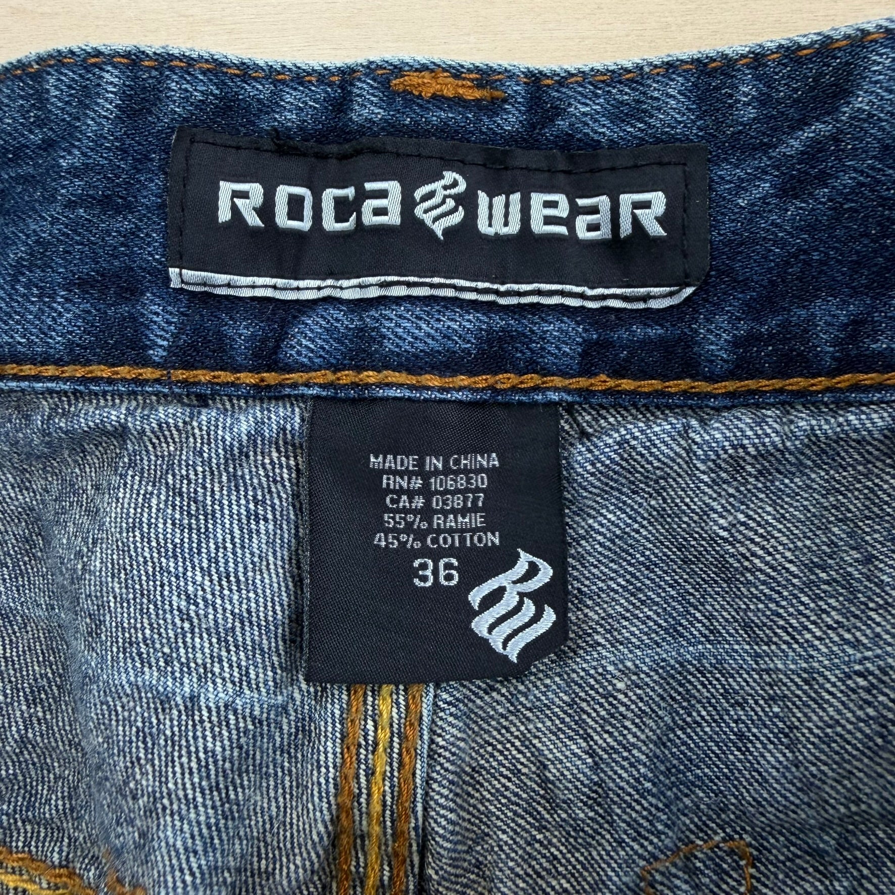 J- Vintage Rocawear Embroidered Logo Denim Jorts - 36 waist 14.5 inseam