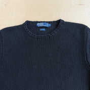 J- Vintage 90s Polo RL Leather Elbow Black Wool Knit Sweater - L