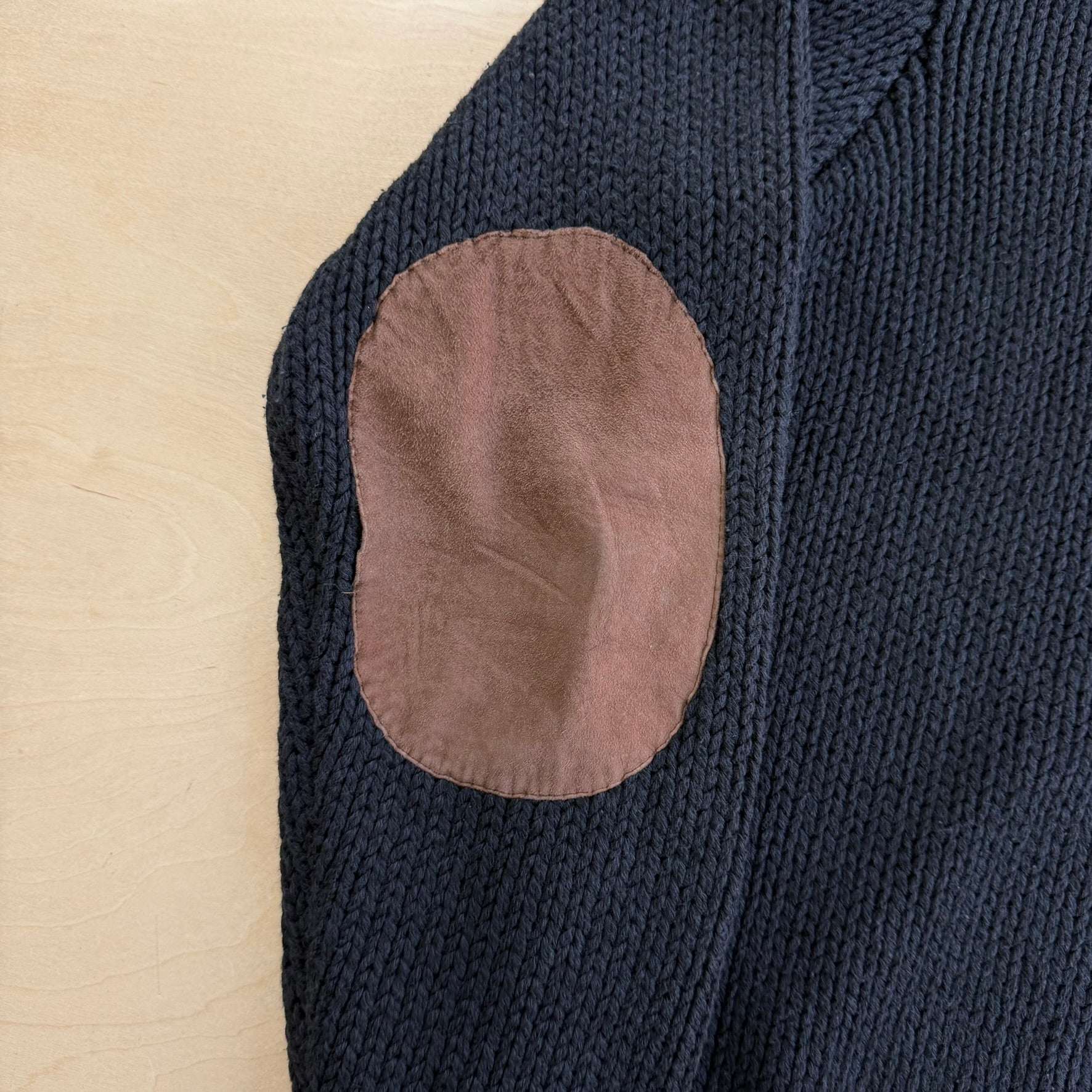 J- Vintage 90s Polo RL Leather Elbow Black Wool Knit Sweater - L