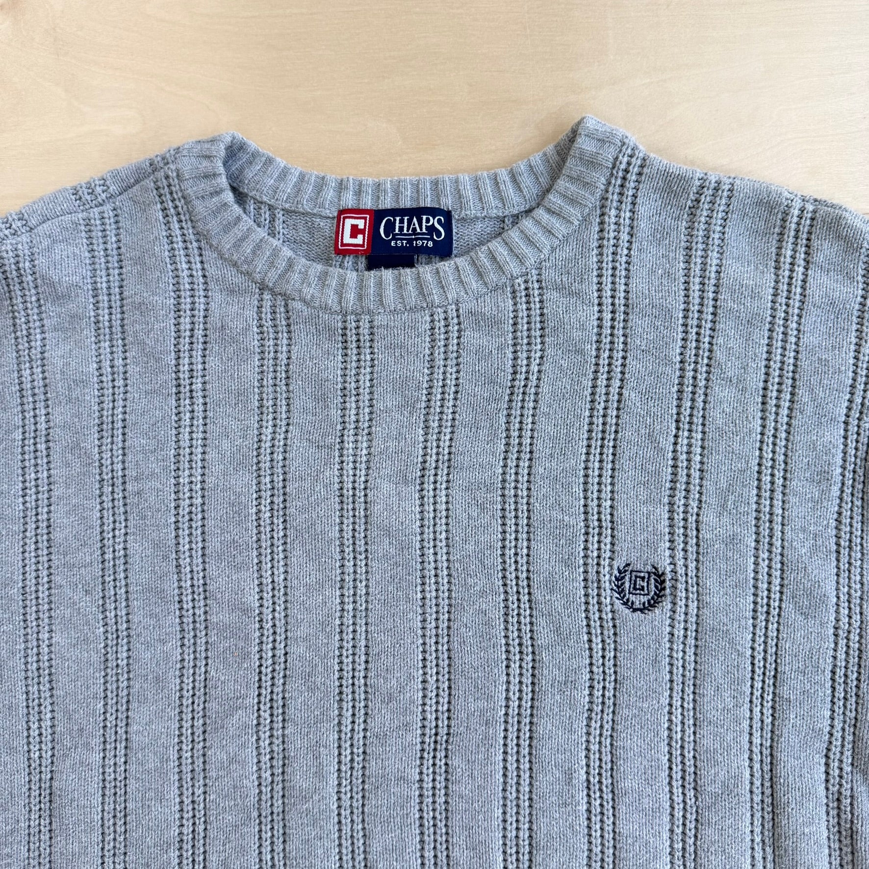 J- Vintage Chaps RL Embroidered Logo Light Grey Knit Sweater - XL