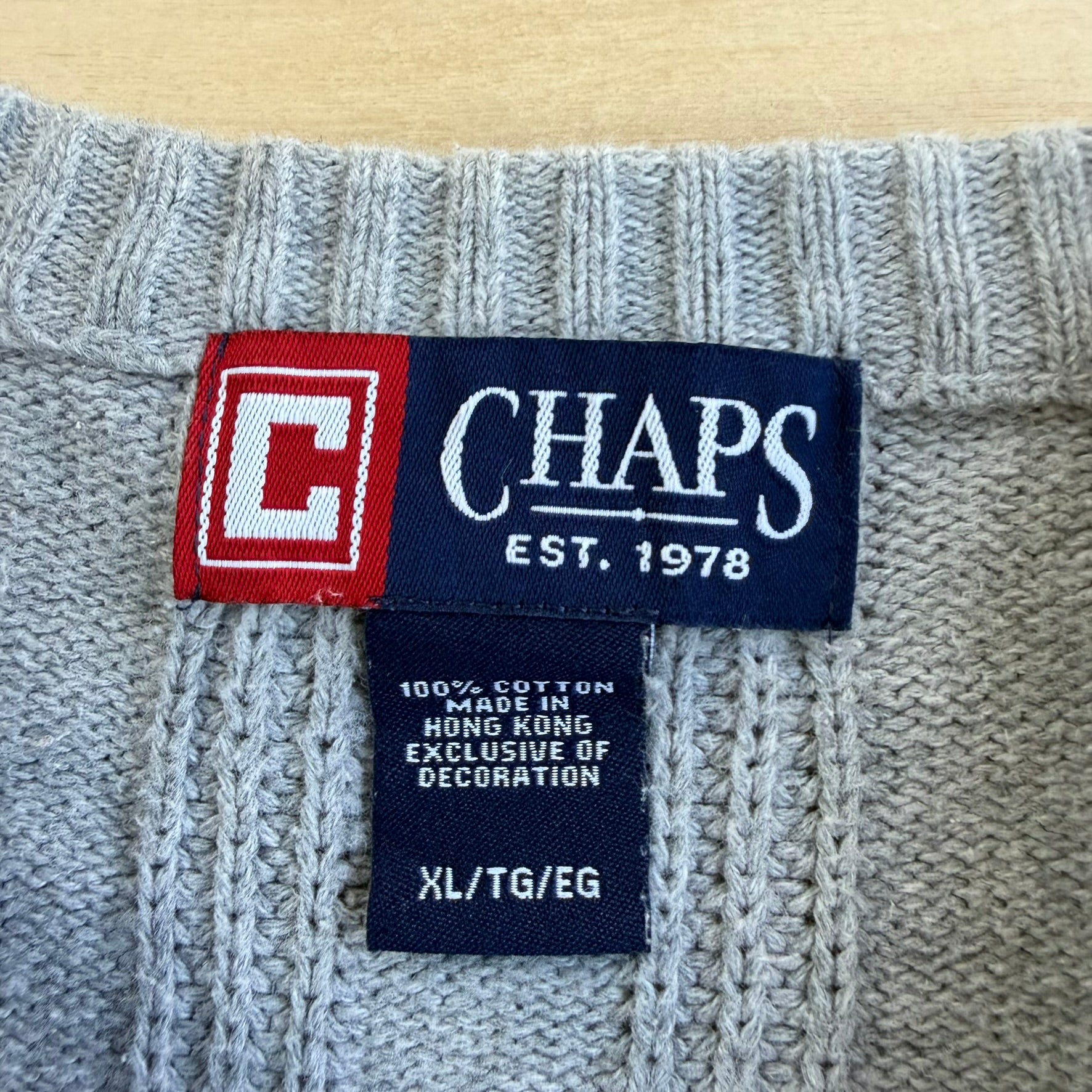 J- Vintage Chaps RL Embroidered Logo Light Grey Knit Sweater - XL