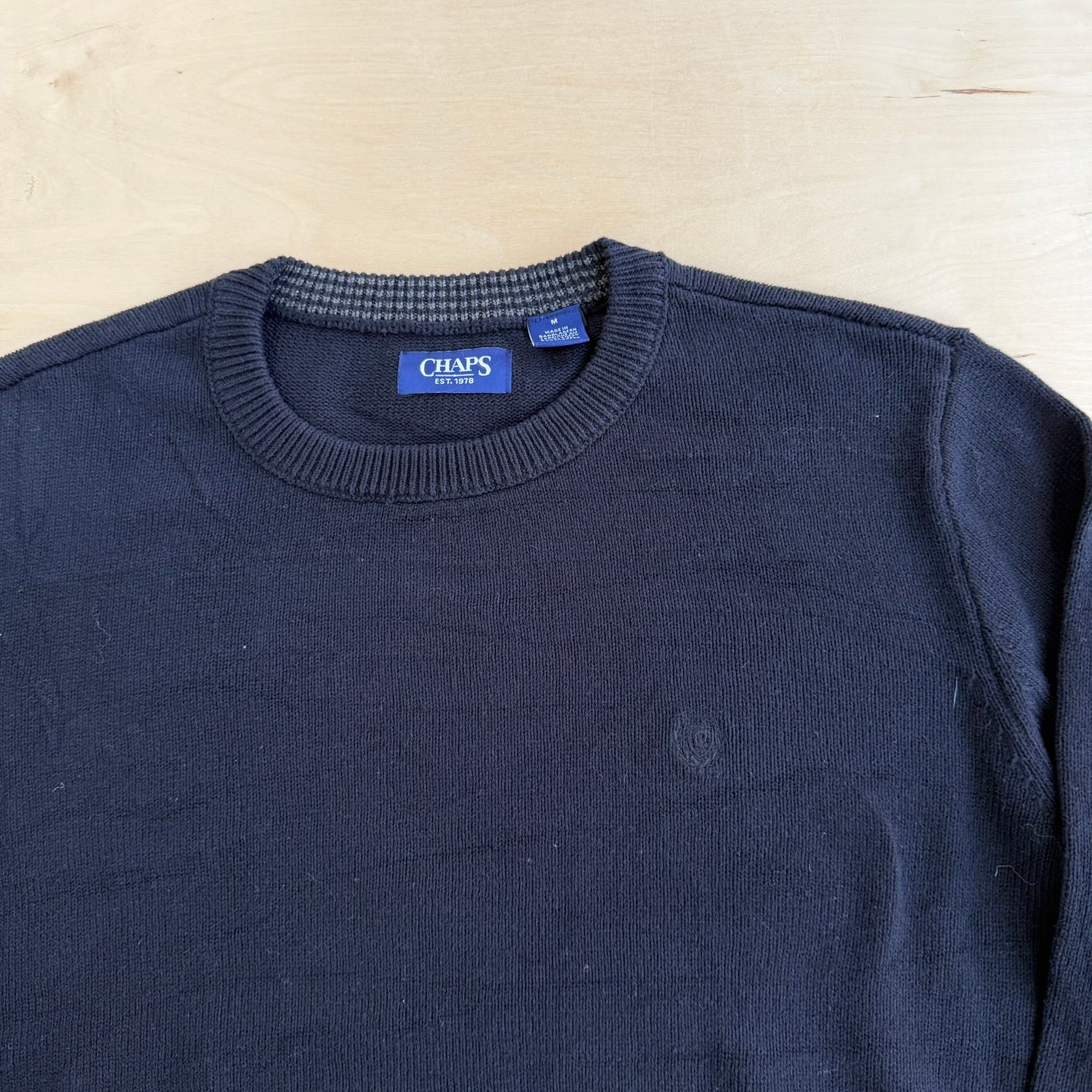 J- Vintage Chaps RL Embroidered Logo Black Knit Sweater - M
